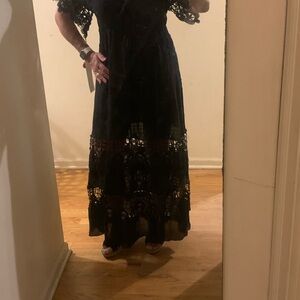 NWT Johnny Was Women’s Size Small Black Silk Lace Maxi Dress